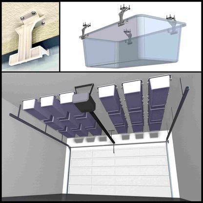 HoverHooks make ceiling storage easy. Great for overhead garage storage / garage ceiling storage.