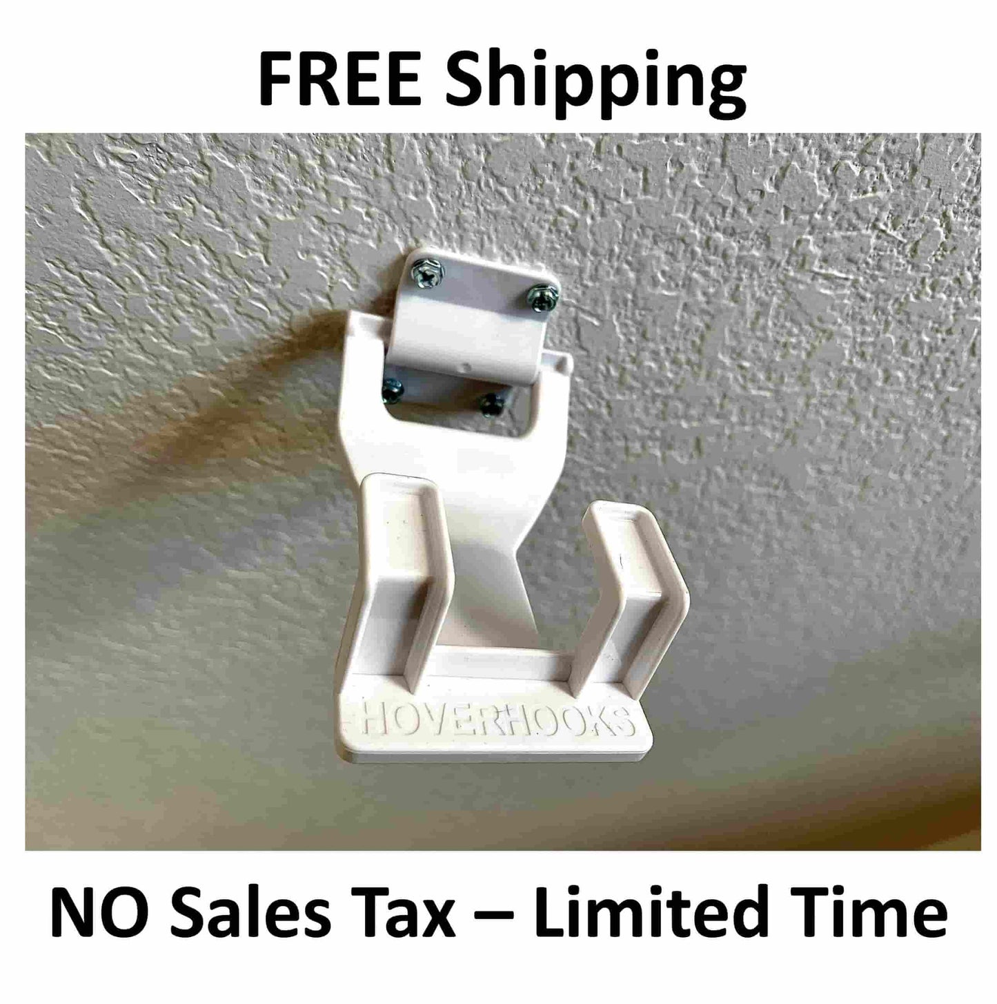 For a limited time FREE shipping and NO sales tax. HoverHooks make ceiling storage easy. Great for overhead garage storage / garage ceiling storage.