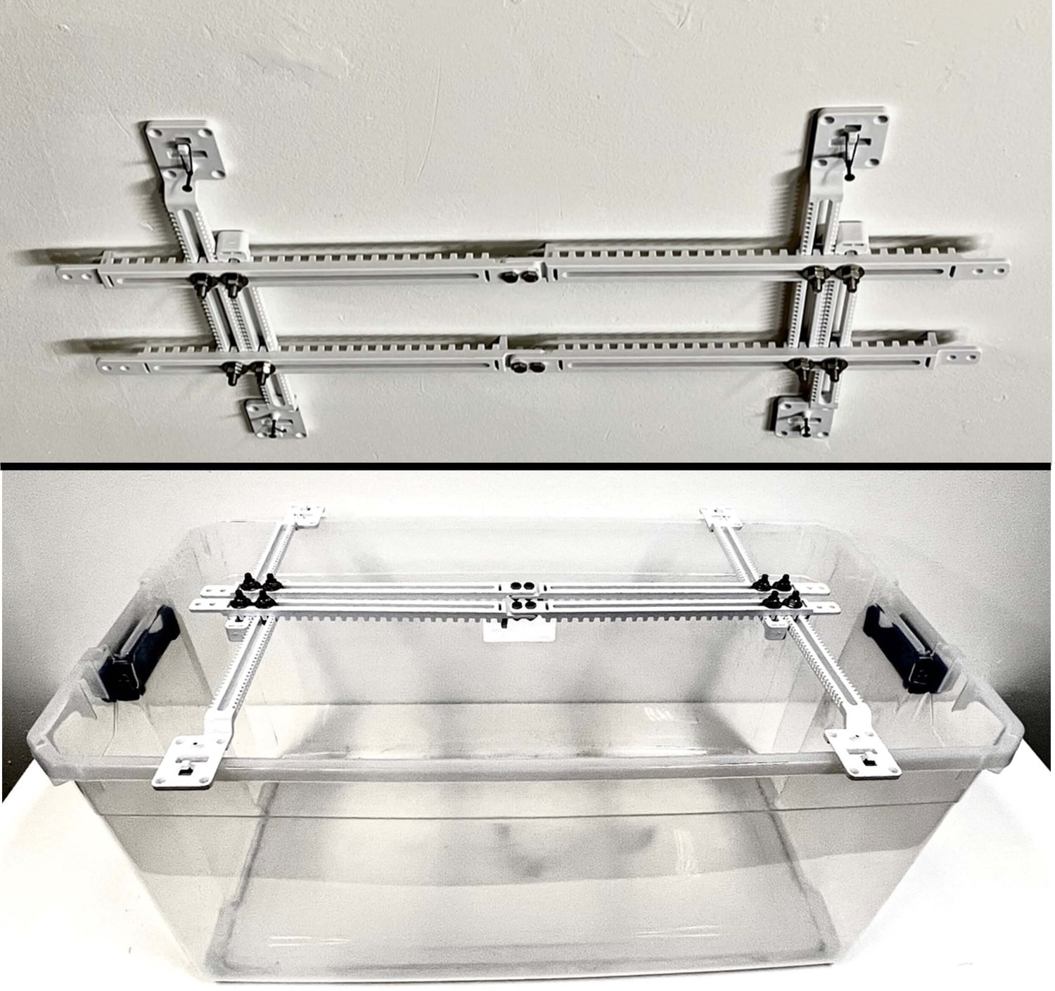 HoverHooks makes overhead storage easy.  Great for overhead garage storage / garage ceiling storage.